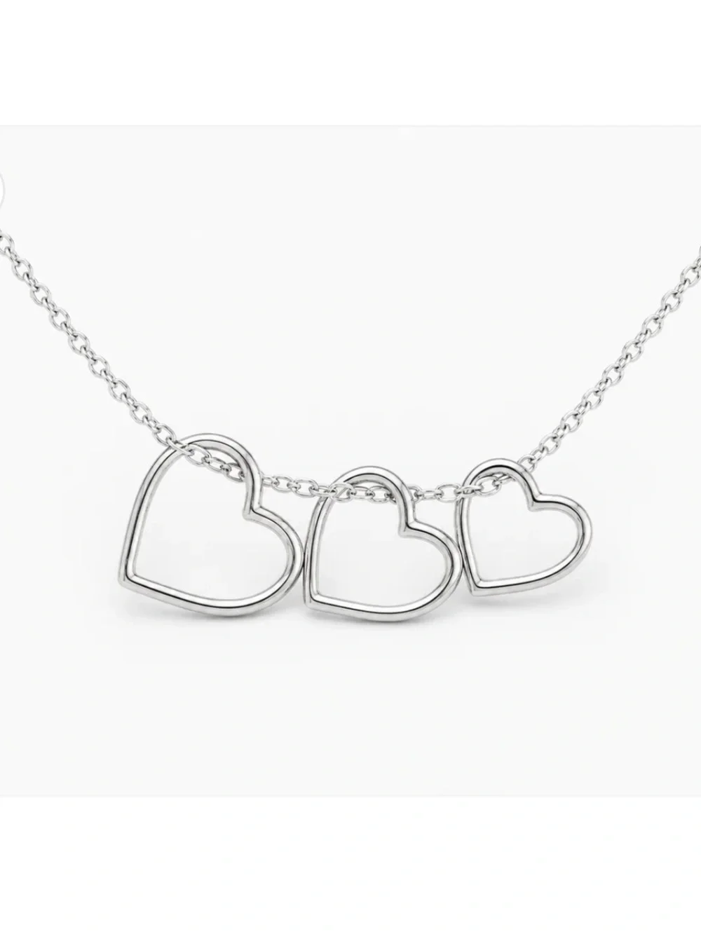 18K White Gold Dipped “Love, Faith & Hope”Triple Heart Necklace